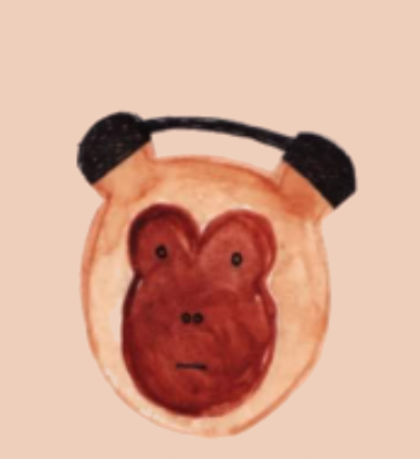 Hand-painted mascot — a monkey in headphones